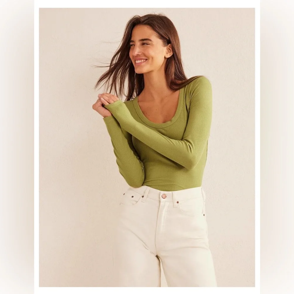 Boden Soft Ribbed Scoop Neck Top River Reed Green - Picture 1 of 7